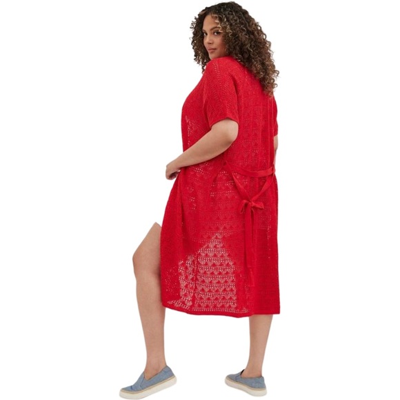 Torrid Crochet Short Sleeve Tie Waist Sweater Vest Tassels Swimsuit coverup - Picture 2 of 11